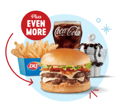 Meal reward graphic with burger, fries, drink, and sundae