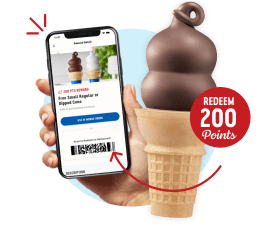 Rewards app graphic with dipped cone redemption