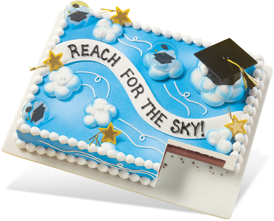 DQ sheet cake with chocolate and vanilla soft serve layers and decorated top