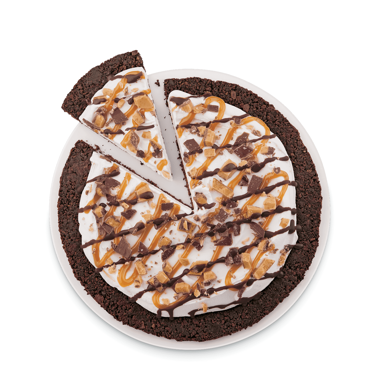 Heath Treatzza Pizza with candy pieces, caramel, and chocolate drizzle