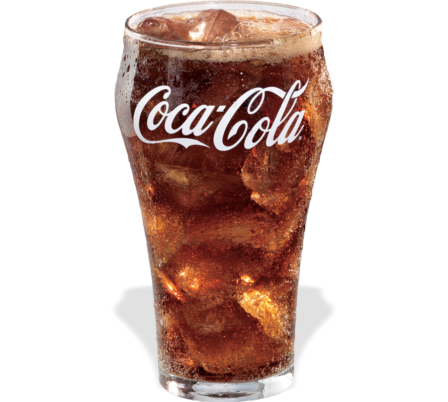 Coca-Cola in a glass with ice