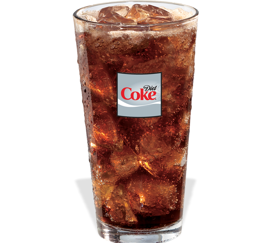 Diet Coke in a glass with ice
