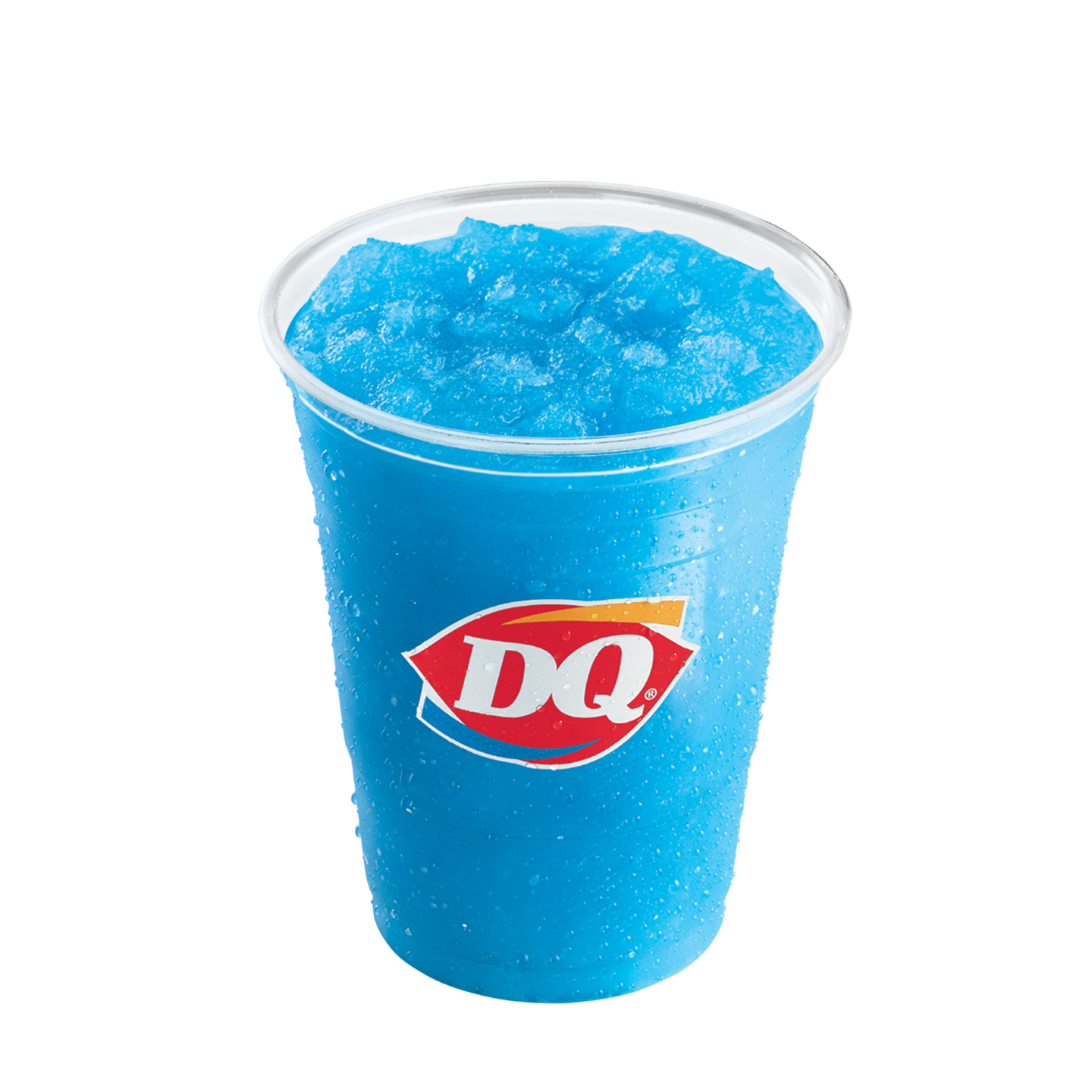 Blue raspberry slush drink in a DQ cup