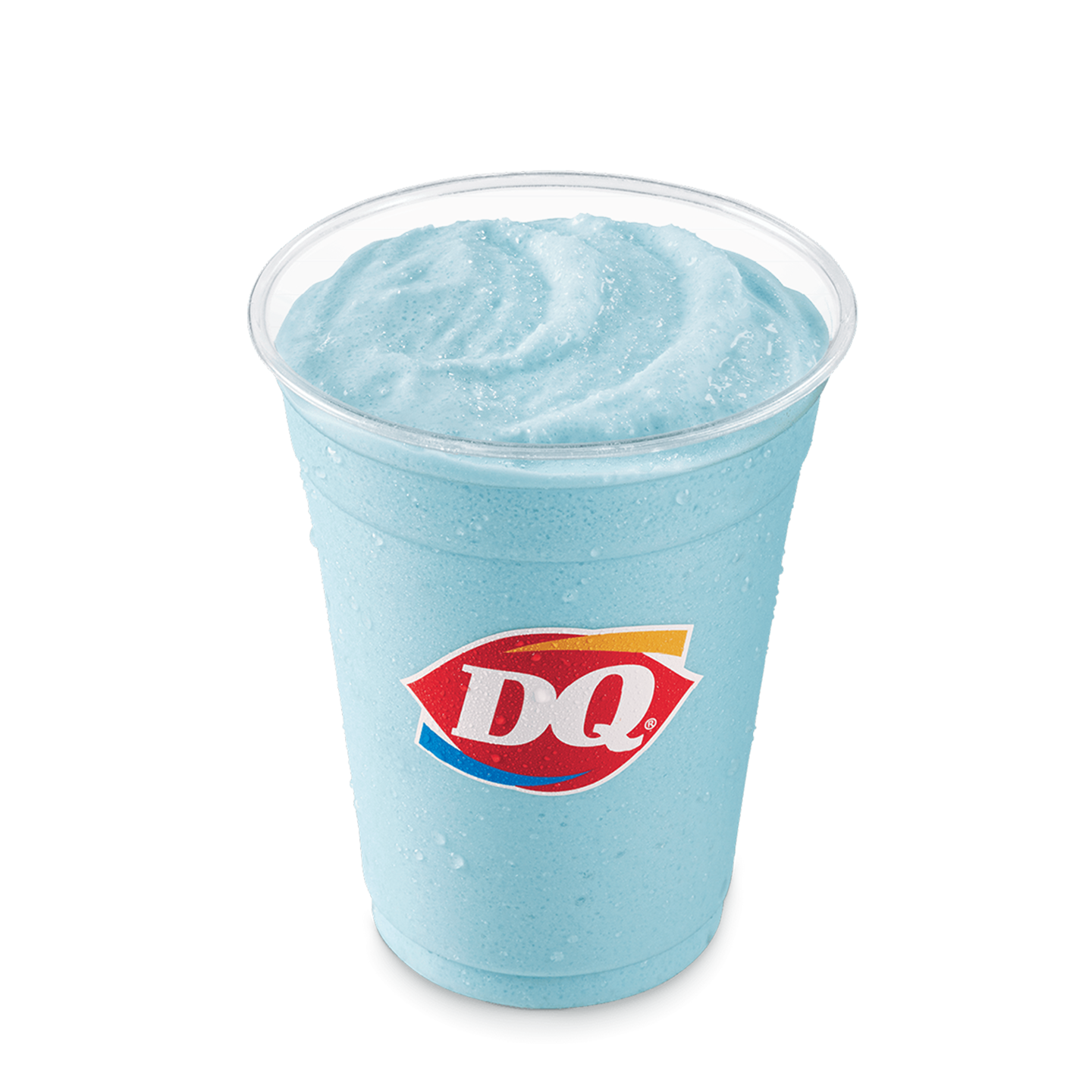 Blue raspberry Misty Freeze blended with soft serve in a DQ cup