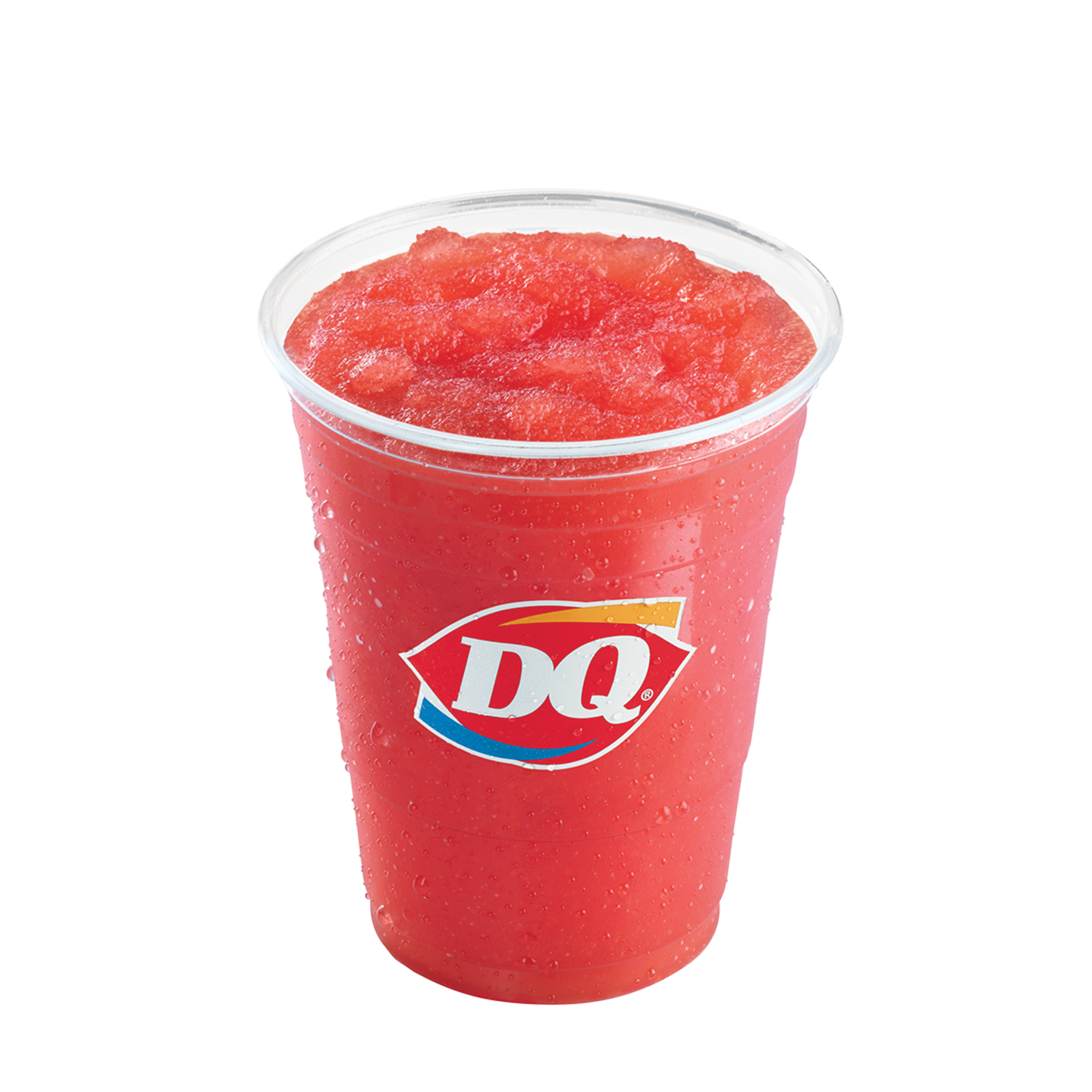 Strawberry kiwi slush drink in a DQ cup
