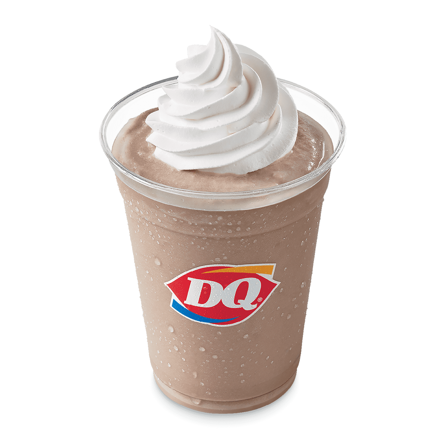 Hot fudge shake topped with whipped topping in a DQ cup