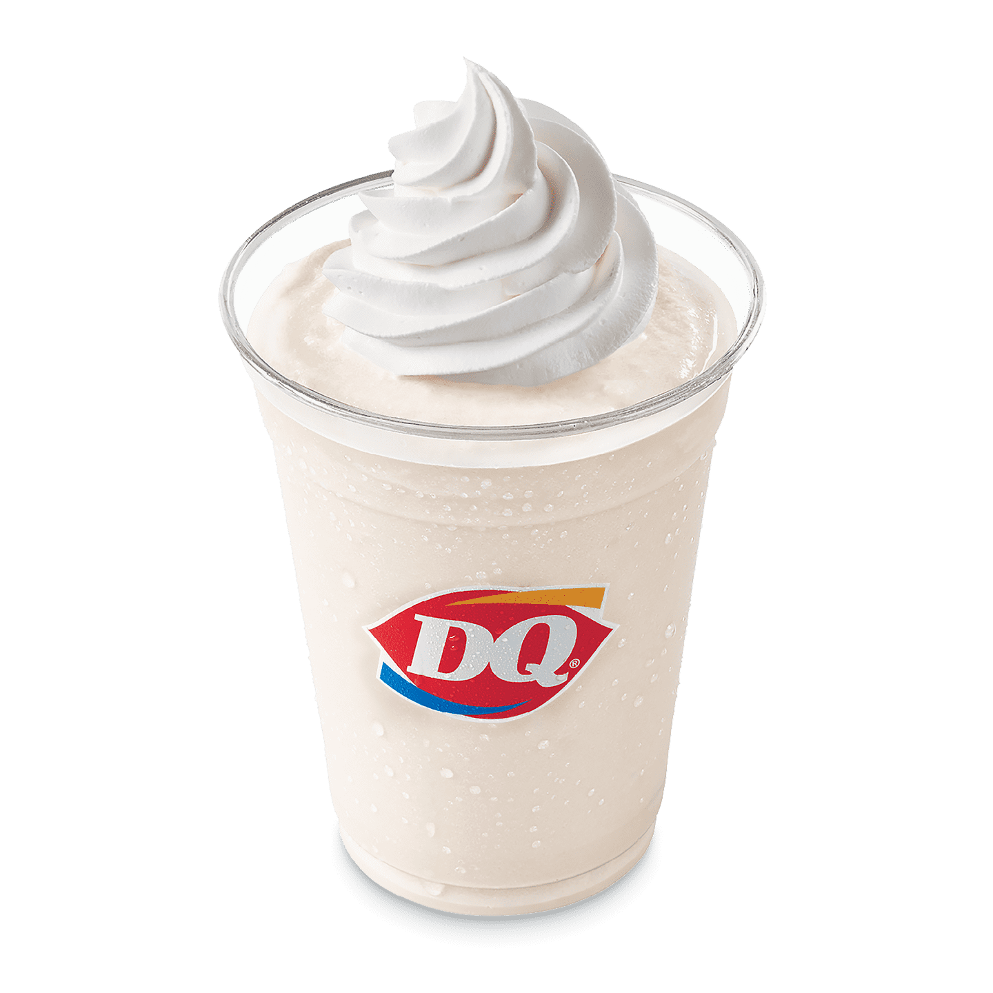 Vanilla shake topped with whipped topping in a DQ cup