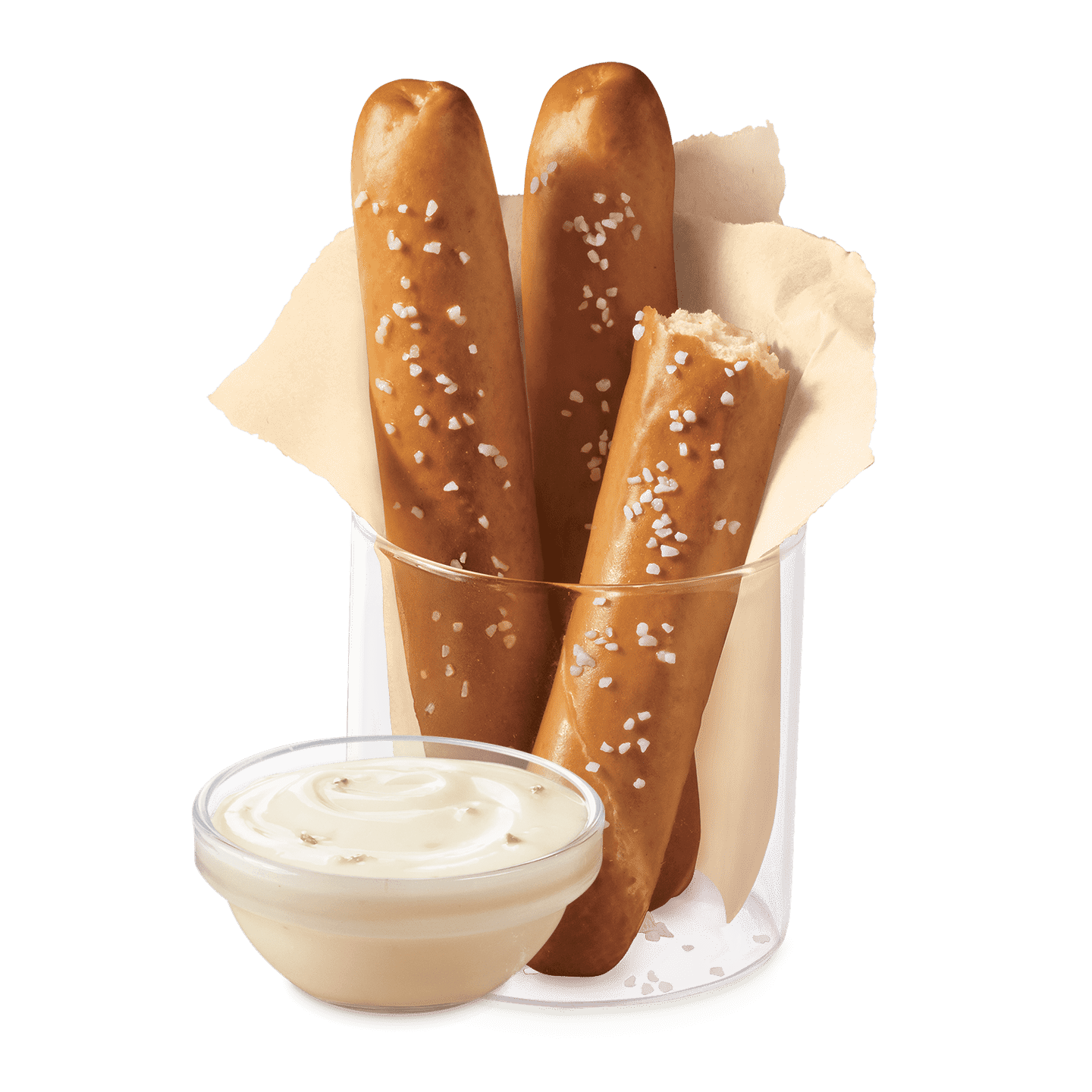 Pretzel sticks with cheese dip